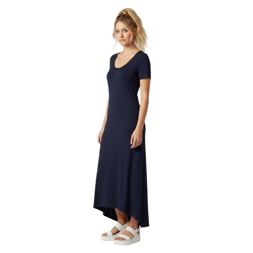AG Adriano Goldschmied Small Navy Ribbed Knit Scoop Neck Maxi Dress HiLo Hem NEW